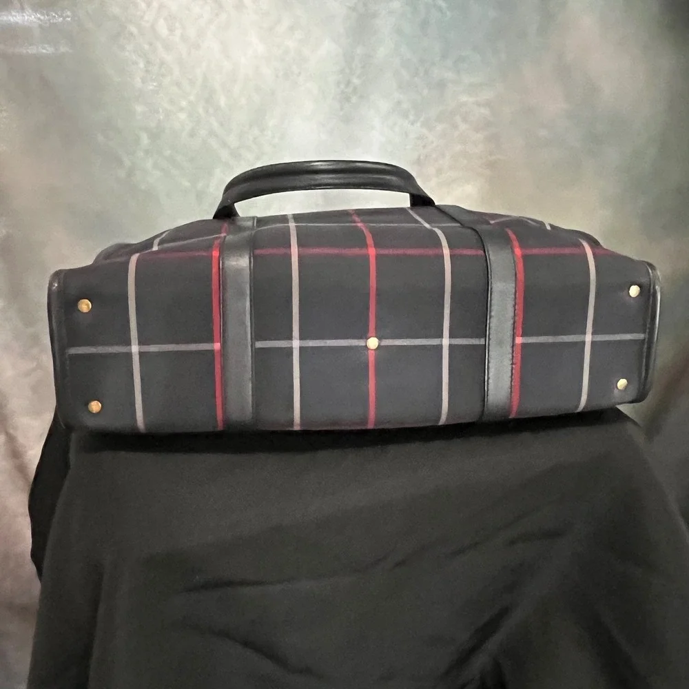 Burberrys Vintage Navy Check Canvas Leather Tote Bag Made in England‎ Prorsum